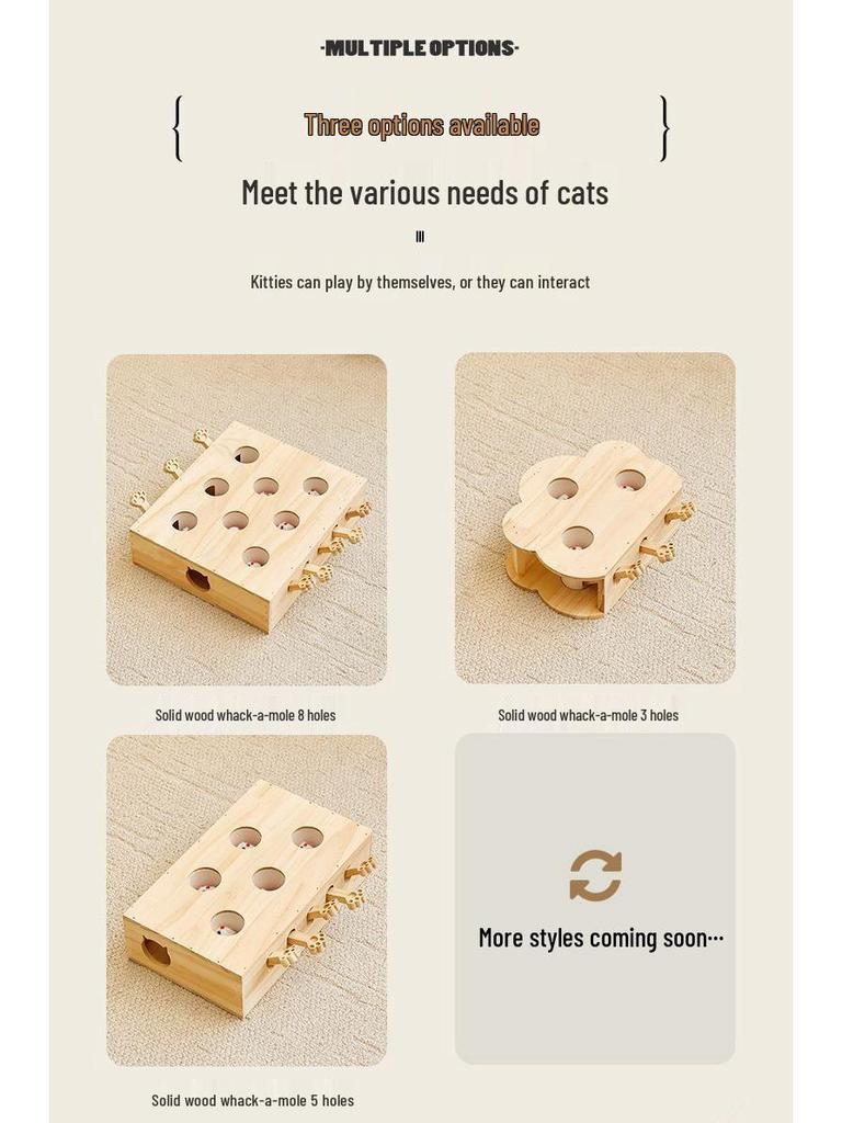 Interactive Solid Wood Cat Whack-a-Mole Toy for Pets and Children
