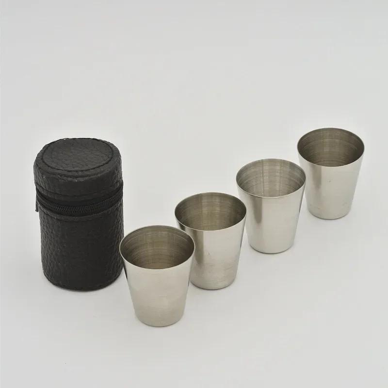 4Pcs/set Outdoor Practical Travel Stainless Steel Cups Mini Set Glasses For Whisky Wine With Case Portable Drinkware 30ml