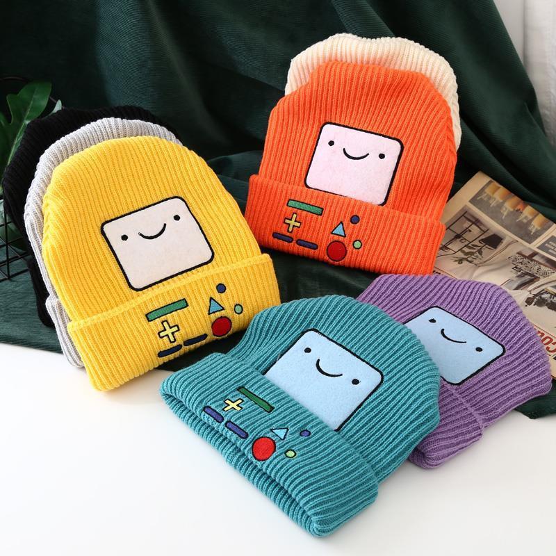 BMO Lake синяя шерстяная вязаная шапка унисекс, женская шапка Skullies Finn Jake, шапки, милая зимняя теплая шапка с улыбающимся лицом