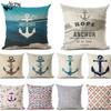 Чехол на подушку из хлопка и льна в скандинавском стиле с рисунком морского корабля, декоративная наволочка Cojines Almofadas