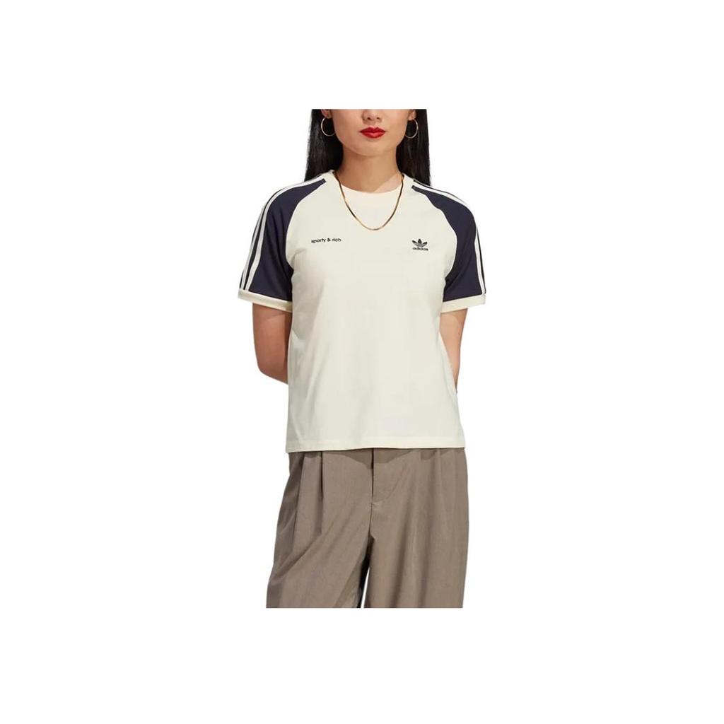 Adidas Originals X Sporty & Rich SS23 Полосатый Повседневный пуловер с логотипом и футболкой с короткими рукавами Женские топы Белые IN5251