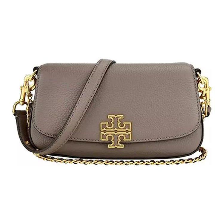 Tory Burch Britten Flap Closure Leather Tote Crossbody Shoulder Bag Small Women bags Gray 138772-034