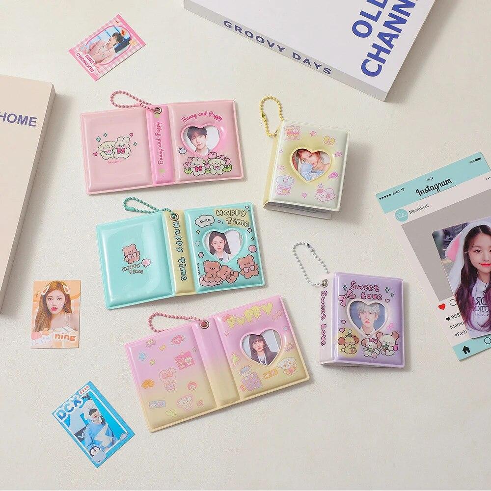 2 Inch 16 Pockets Small Photo Album Korean Cartoon Photos Collect Book Card Holder With Keychain Mini Card Bag Photocard Holder