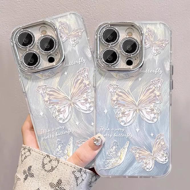 Градиентная синяя бабочка Пленка для линз iPhone 13 Pro и Женский чехол для iPhone 12-X, 15, и 16