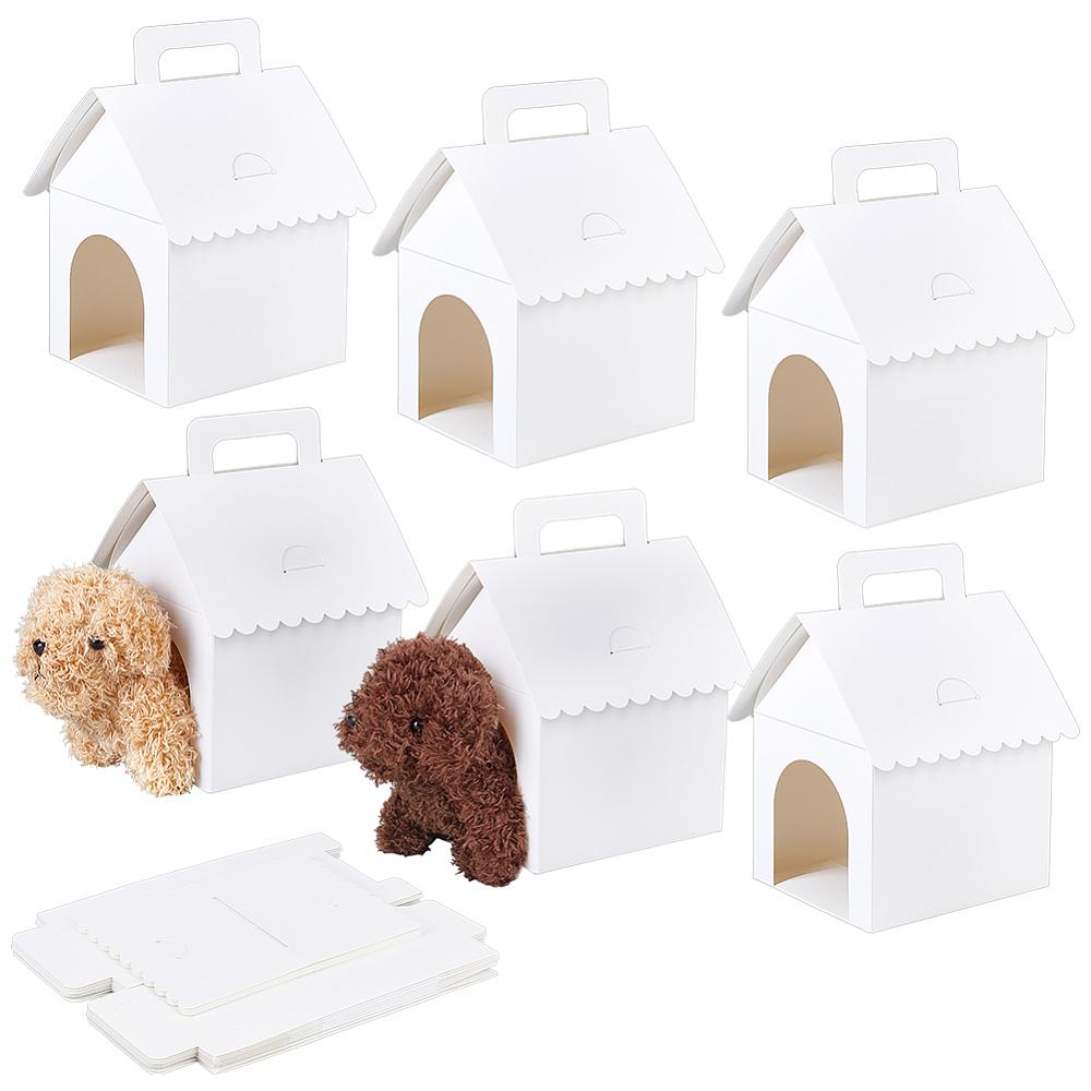 30sets Cardboard Paper Pet Gift Packing Boxes with Window and Handles House Shape White 12x10x18cm