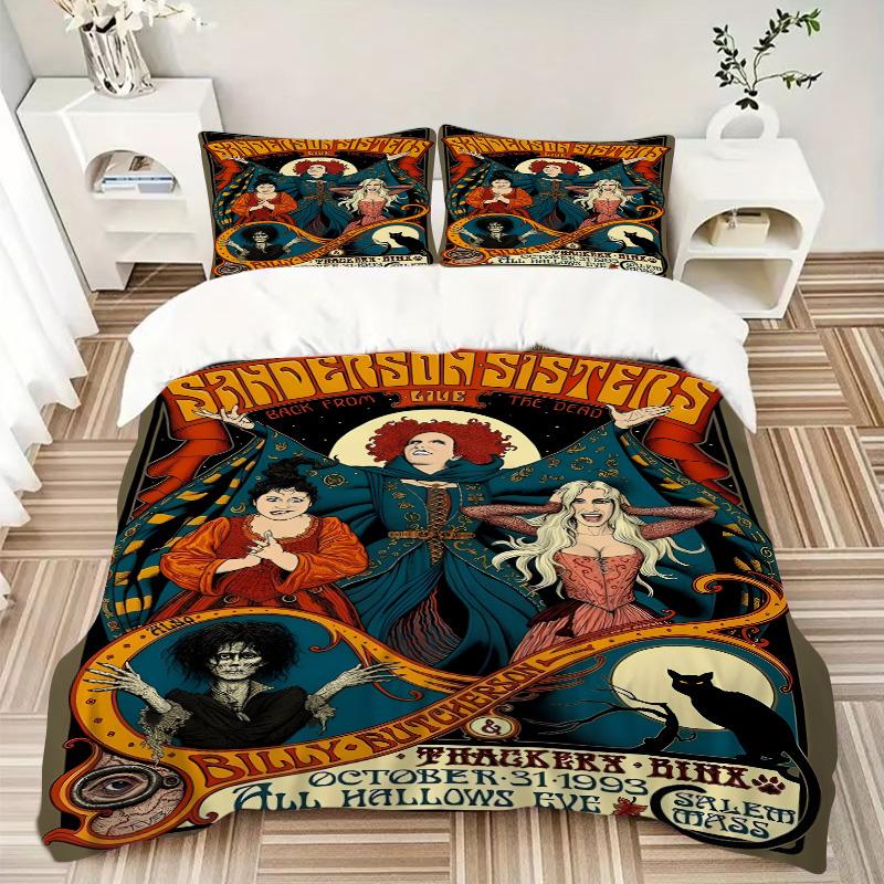Halloween Sanderson Sisters Party Print 3Pcs Bedding Setduvet Cover With 2 Bedropillowcase Home Birthday Gift