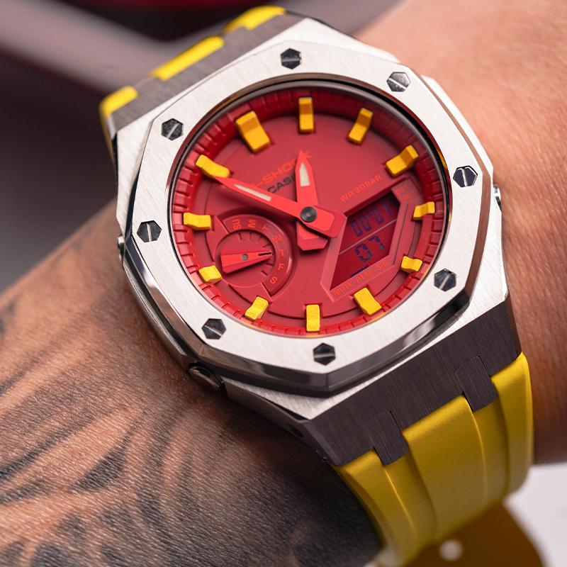 Casio Унисекс Жидкокристаллические, Аналогово-цифровые Двойной дисплей Серия 48,5 мм Красные Часы GA-2100-4A(Watch8--)
