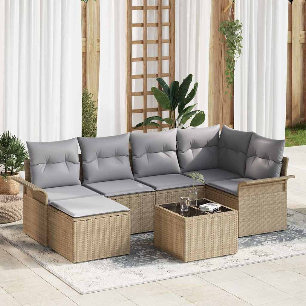 7 Piece Beige Garden Sofa Set with Cushions