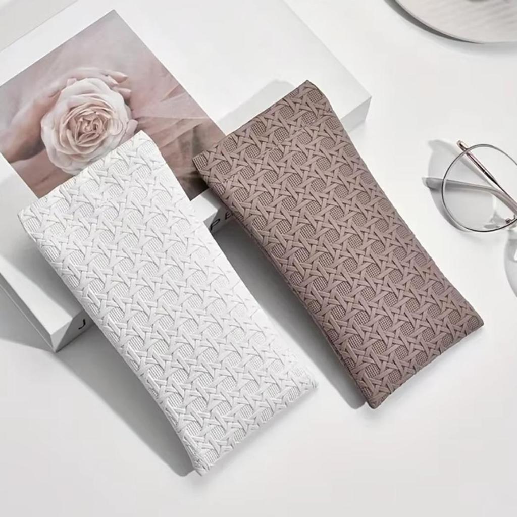 1 шт. Минималистичный элегантный модный чехол для очков с плетеной текстурой из искусственной кожи, портативный ящик для хранения солнцезащитных очков, прочный защитный контейнер