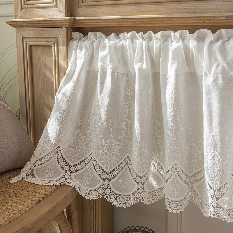 100% хлопок винтажная вышитая ткань затемняющие короткие шторы кухня спальня ванная комната шкаф домашний декор штанга карман кафе