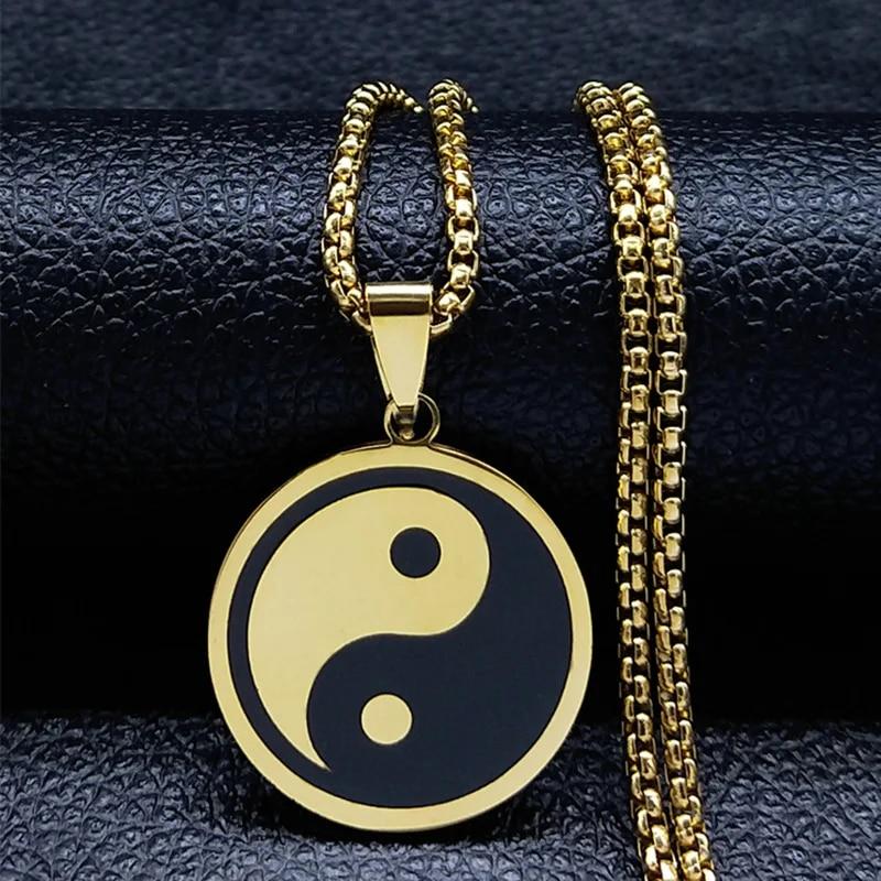 Yin Yang Gossip Necklace for Women/Men Stainless Steel Silver Color Ba Gua Taichi Chain Jewelry