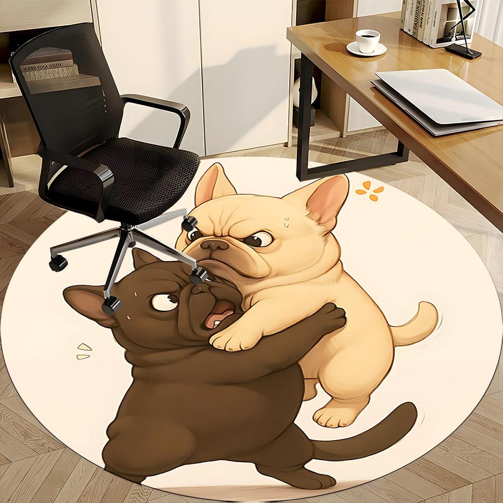 1PC Bulldog Playful Office Round Area Rug,  Mat Suitable ForOffice, Under Office Chairs Bedroom Living Room Home Decor, Room Deco