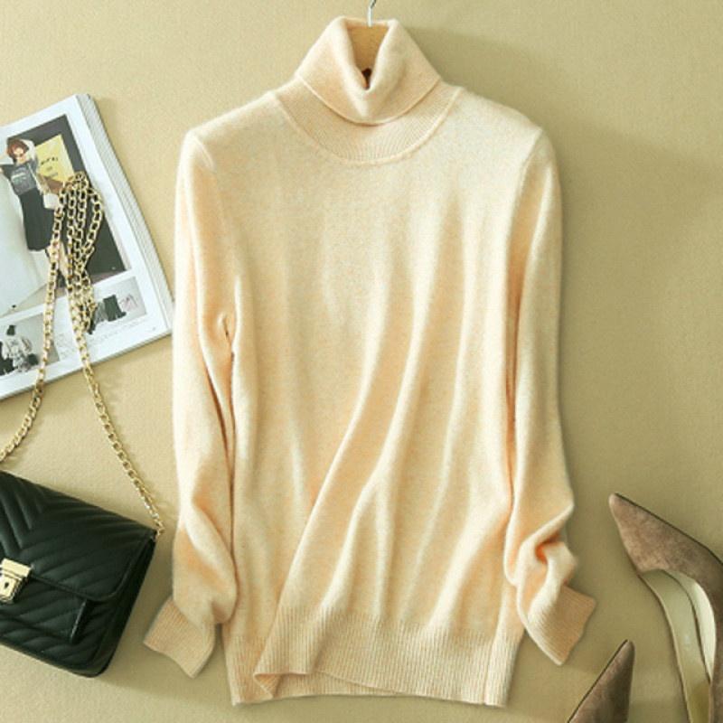Новый шерстяной свитер из чистого кашемира, женские пуловеры, осенние зимние вязаные свитера с высоким воротом, женский джемпер с водолазкой