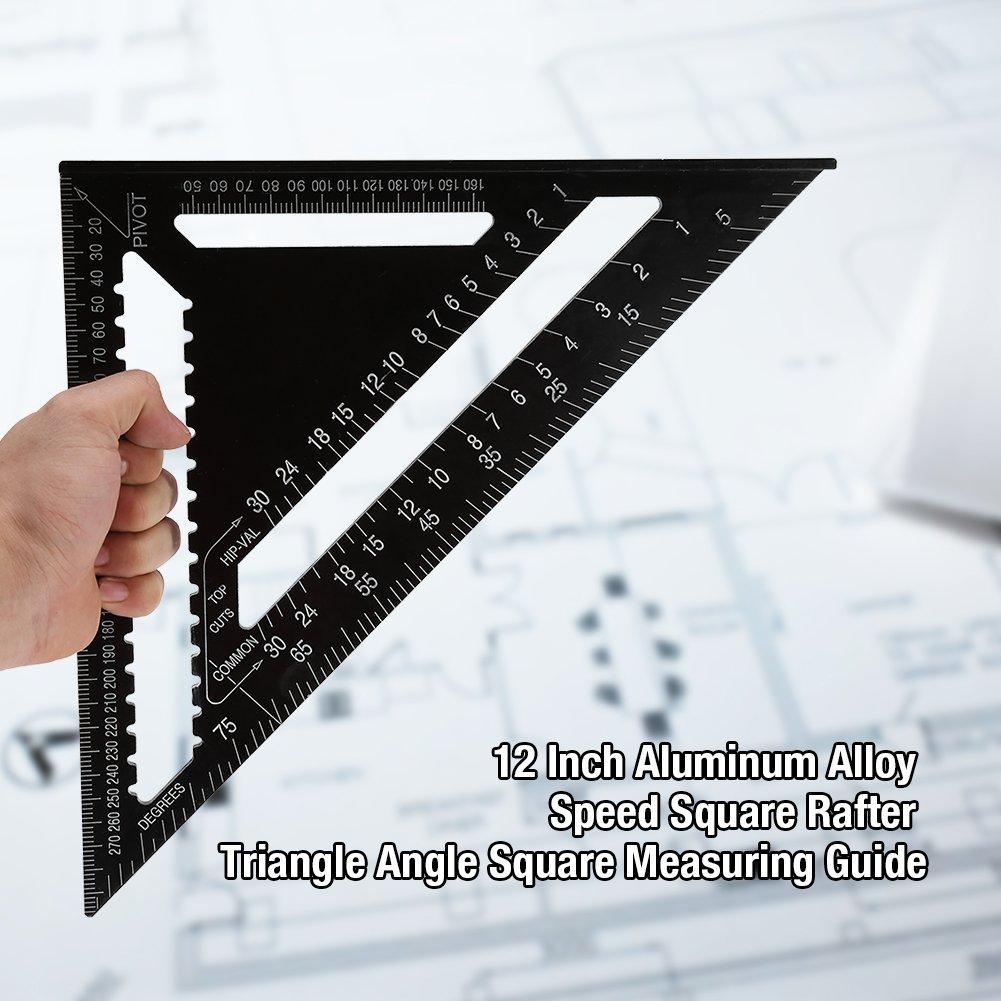 Aluminum 12 Inch Rafter Square Carpenter Measuring Layout Tool Alloy Metal Triangle Ruler Imperial Protractor for Woodworking and Carpentry 1 Pc