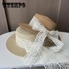 Hat Female Lace Bow Flat Top Straw Hat Summer Outing Sunshade Cool Hat Big Edge Beach Hat