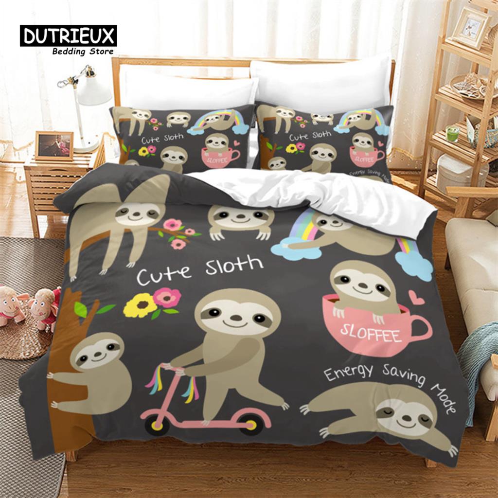 Милый мультяшный ленивец пододеяльник цветочный принт листья комплект постельного белья для детей подростков декор спальни цветы одеяло чехол наволочки