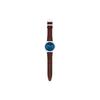 Swatch Кварцевые часы серии Skin Коричневый кожаный ремешок 42 мм Синий циферблат Корпус из нержавеющей стали Унисекс часы Серебристый SS07S101