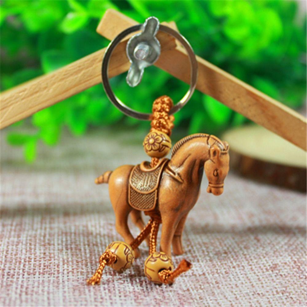 Toy Carving Cartoon Pendant Weaving Key Chains Lucky Horse Keychain Key Holder Lucky Horse Keyring