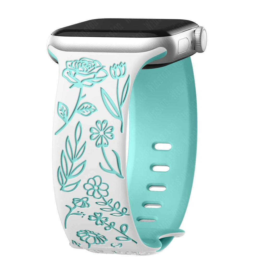 Ремешок с гравировкой и цветочным узором для Apple Watch Band Ultra 2 49/ 46/ 45/ 44/ 40/ 42 мм, браслет IWatch Series 10 9 8 7 6 SE 5 4