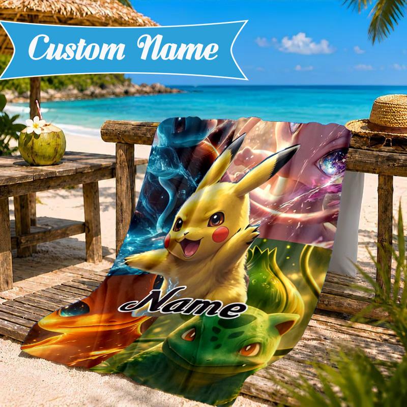 Custom Name Pika Ball Collection Beach Towel Microfiber Beach Towel, Lightweight and Quick-Dry, for Summer Travel, Swimming Pool Gift