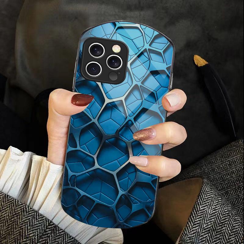 Крутой сотовый цвет для iPhone 11 12 13 14 15 16 Pro Max Plus Mini 7 8 Se 2020 X Xs Xr Эллиптический закаленный стеклянный чехол для телефона