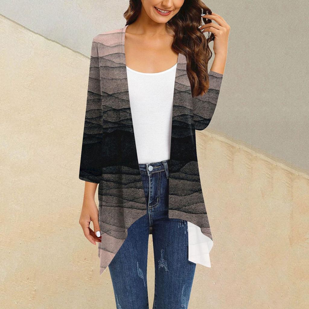 Женский кардиган неправильной формы с принтом, рукавами три четверти и карманной курткой