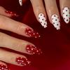 24PCS Almond Press On False Nails Simple Red Polka Dots French Fake Nails for Women Girl Full Cover Wearable Sweet Nail Manicure