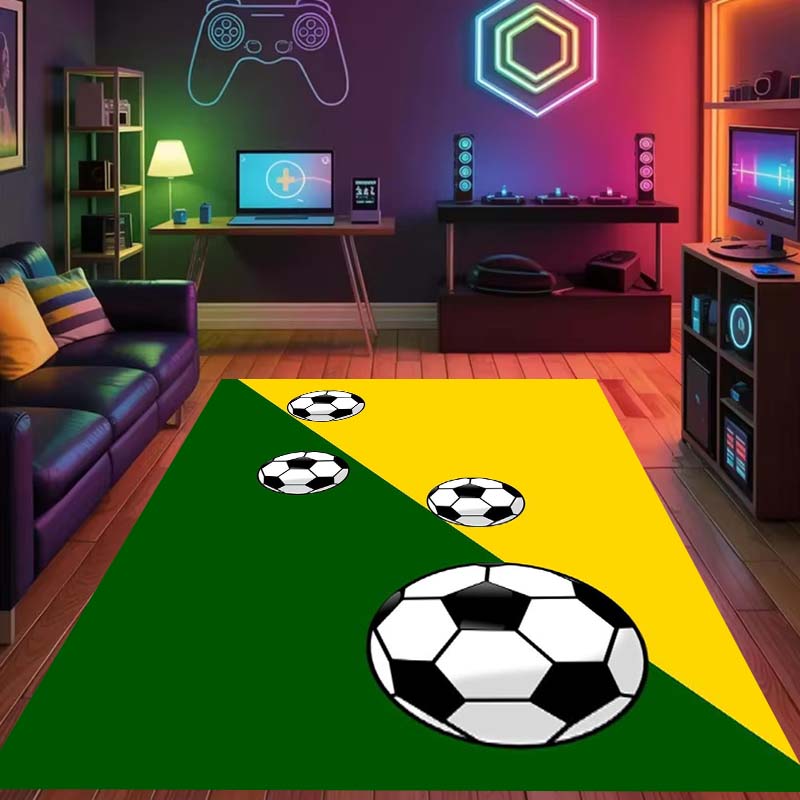 Flame-lit 3D soccer ball rug, gaming room mat for boys' bedrooms, cool and unique non-slip mat for bedside use.