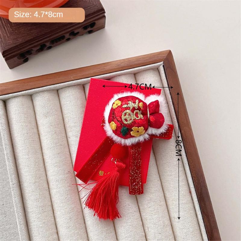 Детские новогодние заколки для волос в китайском стиле, милые плюшевые банты, кисточки, украшения, заколки, шпильки, аксессуары для волос в стиле ханьфу для девочек