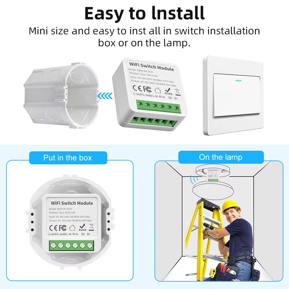 Мини умный модуль переключателя 16А/20А Tuya WiFi ZigBee, реле-автомат для DIY, двухстороннее управление с помощью приложения, пульт ДУ и голосовое управление, работает с Alexa, Google Home, автоматизация