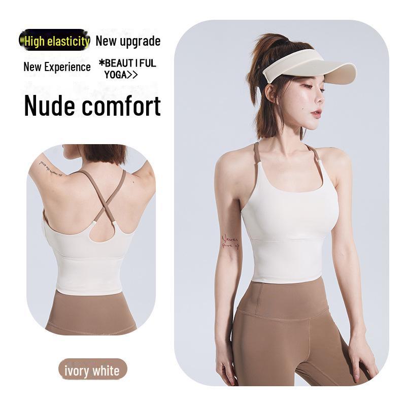 Женский спортивный бюстгальтер с тонкими бретелями и накладкой на грудь - майка для йоги и фитнеса