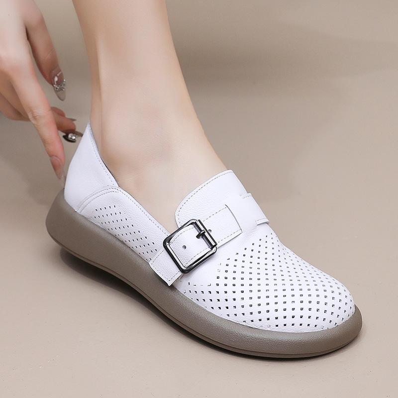 Fashion GKTINOO 2024 White Moccasins For Women Genuine Leather Flats Hollow Loafers Shoes Women's Soft Casual Sneakers Flat Shoes