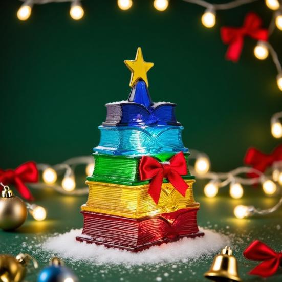 Разноцветное украшение "Стопка книг" для рождественской елки, витражное, в форме стопки книг