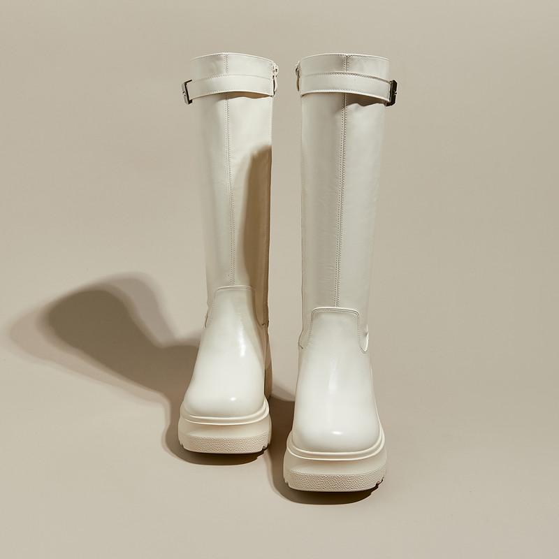 Модные ботфорты AIYUQI Женские 2025 Новые женские ботинки на высоком каблуке 10 см каблук Высокая платформа Модные облегающие сапоги для верховой езды Женские