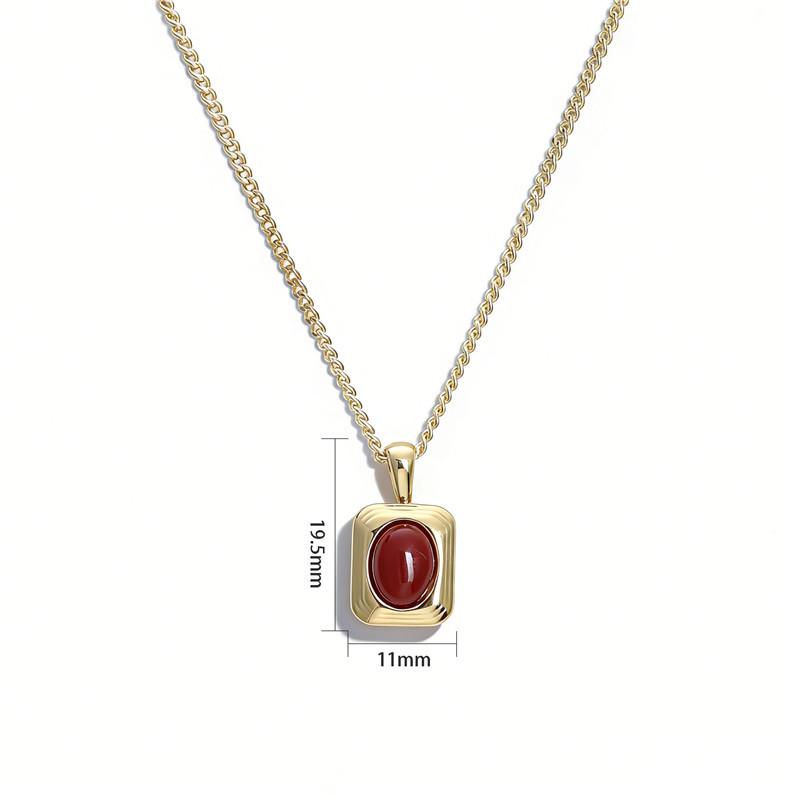 Arvaleff Luxury Red Agate Pendant Necklace for Girls - Copper Retro Spring Design
