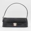 Women's Black Crocodile Patterned Ziplock Hand And Shoulder Bag