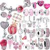 Pink Series Bikini Crown Mom Dumbbell Boxing Glove Dog 925 Sterling Silver Fit Original Fasion Bracelet Charm Bead DIY Jewelry