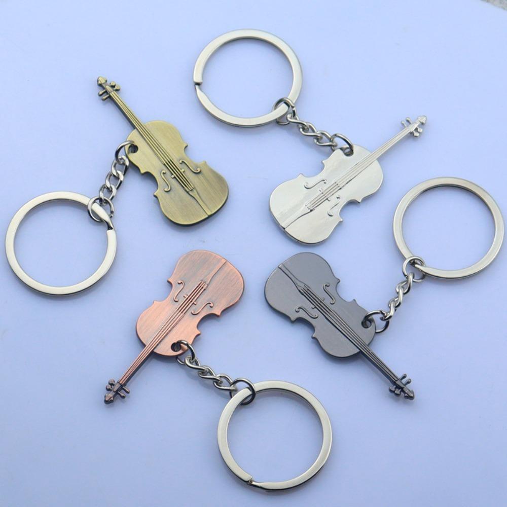 Metal Vintage Violin Keyring Bag Charm Musical Instrument Pendant Guitar Key Chain Music Lovers