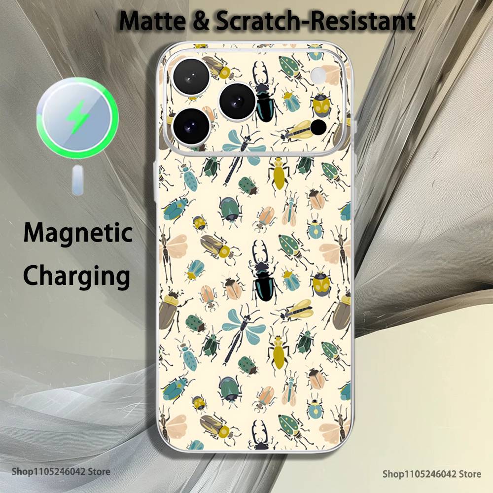 Insects And Bugs For iPhone 17,16,15,14,13,12,11,Pro,Max,Plus Transparent White Phone Case Magnetic Wireless Charging