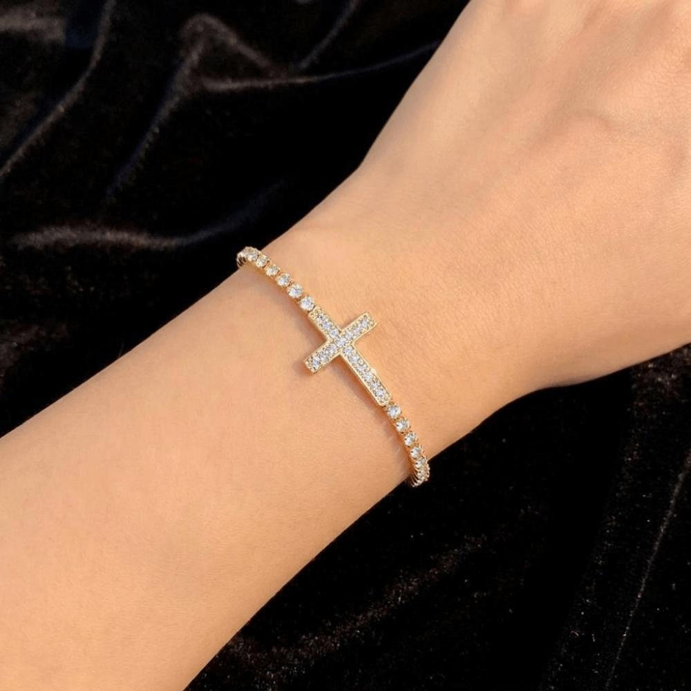 Light Luxury Cross Bracelet Classic Elegant Fine Bangle Zircon Paved Bracelet  Valentine's Day