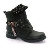 Womens Studded Goth Ankle Boots Timeless Chelsea Hollow Punk Buckle Martin Shoes