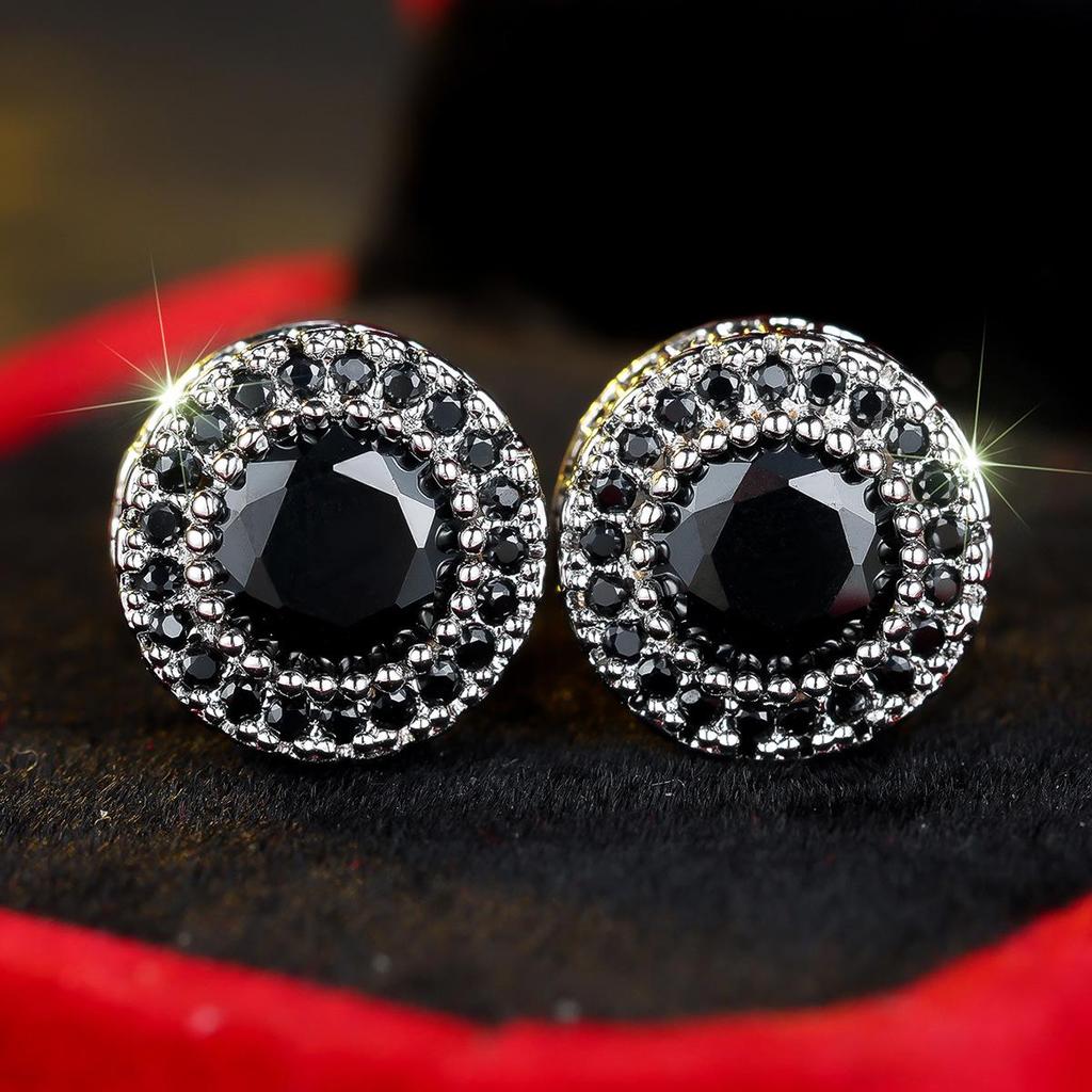 Новые серьги-пусеты круглой формы с полным бриллиантом в гонконгском стиле для женщин - Европейский и американский высококлассный полый дизайн, инновационные и стильные украшения