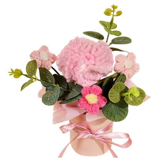 Вязаный Цветочный Букет Ручной Работы Искусственный Вязаный Букет Подсолнух Гвоздика Тюльпан Пушистые Цветы Подарки для Мамы Жены на День Рождения Юбилей