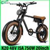 48 В, 15 Ач, аккумулятор, 750 Вт, двигатель, максимальная скорость 40-45 км/ч, 20*4,0 дюйма, колесо K20 со спицами, электрический велосипед