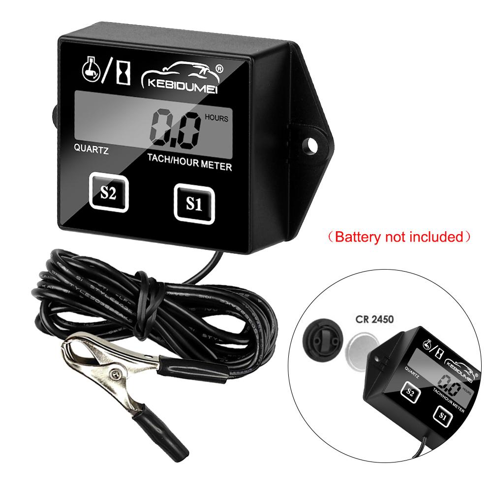 Kebidumei Съемный аккумулятор Цифровой двигатель Тахометр Датчик тахометра Счетчик моточасов с зажимом RPM ЖК-дисплей для мотоцикла Ход лодки