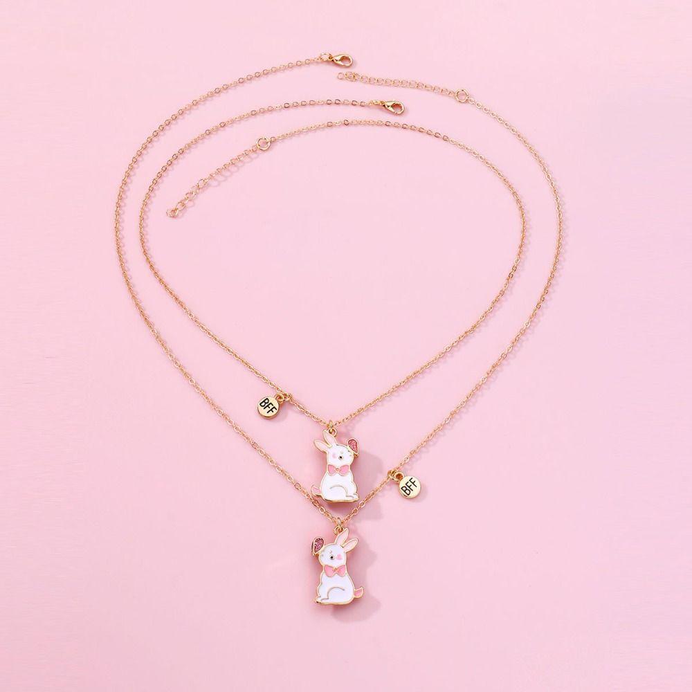 2 шт./компл. Ювелирные изделия Лучший друг Магнитное ожерелье Цинковый сплав Цинка Ожерелье с кроликом Милый кролик Подвеска в виде сердца Подарок