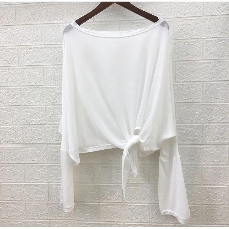 Ice Silk Knot однотонное большое солнцезащитное пальто с разрезом и неровными длинными рукавами свободный топ для современных танцев