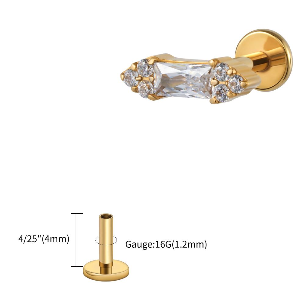 Right Grand ASTM F136 Titanium 16G Baguette CZ Stud Earring Cluster CZ Cartilage Tragus Helix Labret Nose Stud Piercing Jewelry