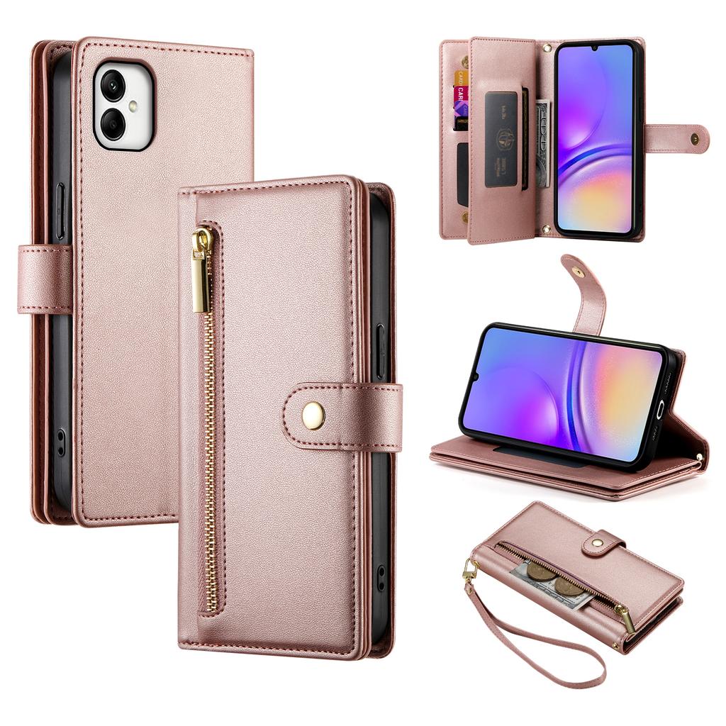 DF-011 For Samsung Galaxy A05 4G Case Zipper Pocket Flip Leather Phone Cover with Shoulder Strap