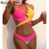 Женский бикини с лямкой на шее и вырезами, женский купальник, комплект из двух частей, мягкий купальный костюм, купальный костюм для женщин